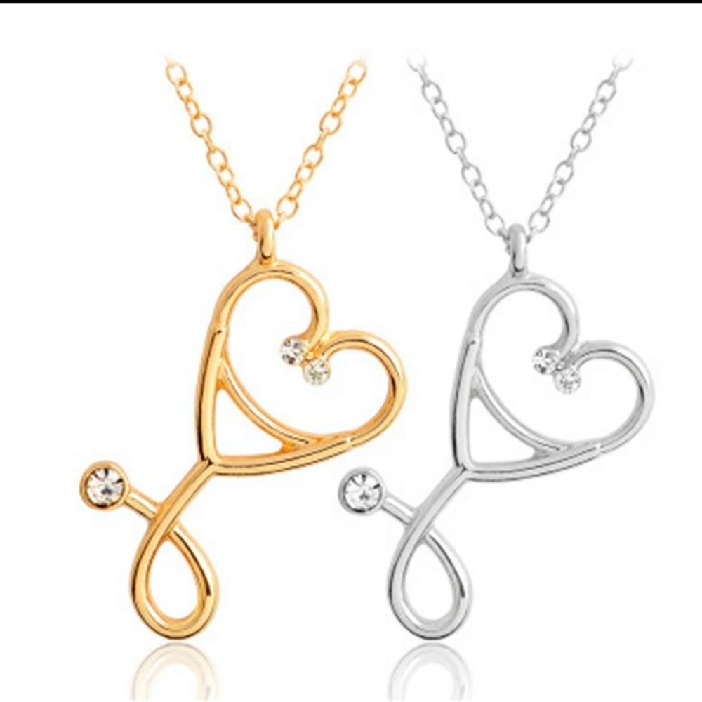Medical stethoscope heart necklace healthcare hero